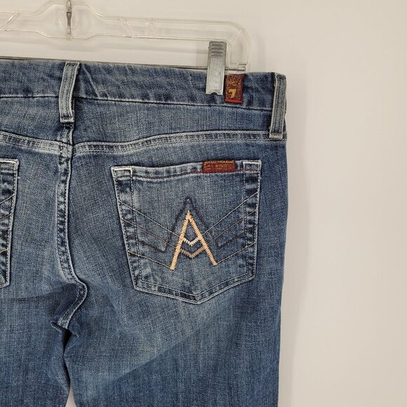 7 for all mankind womens 28 blue medium wash denim a pocket bootcut jeans - Picture 5 of 7